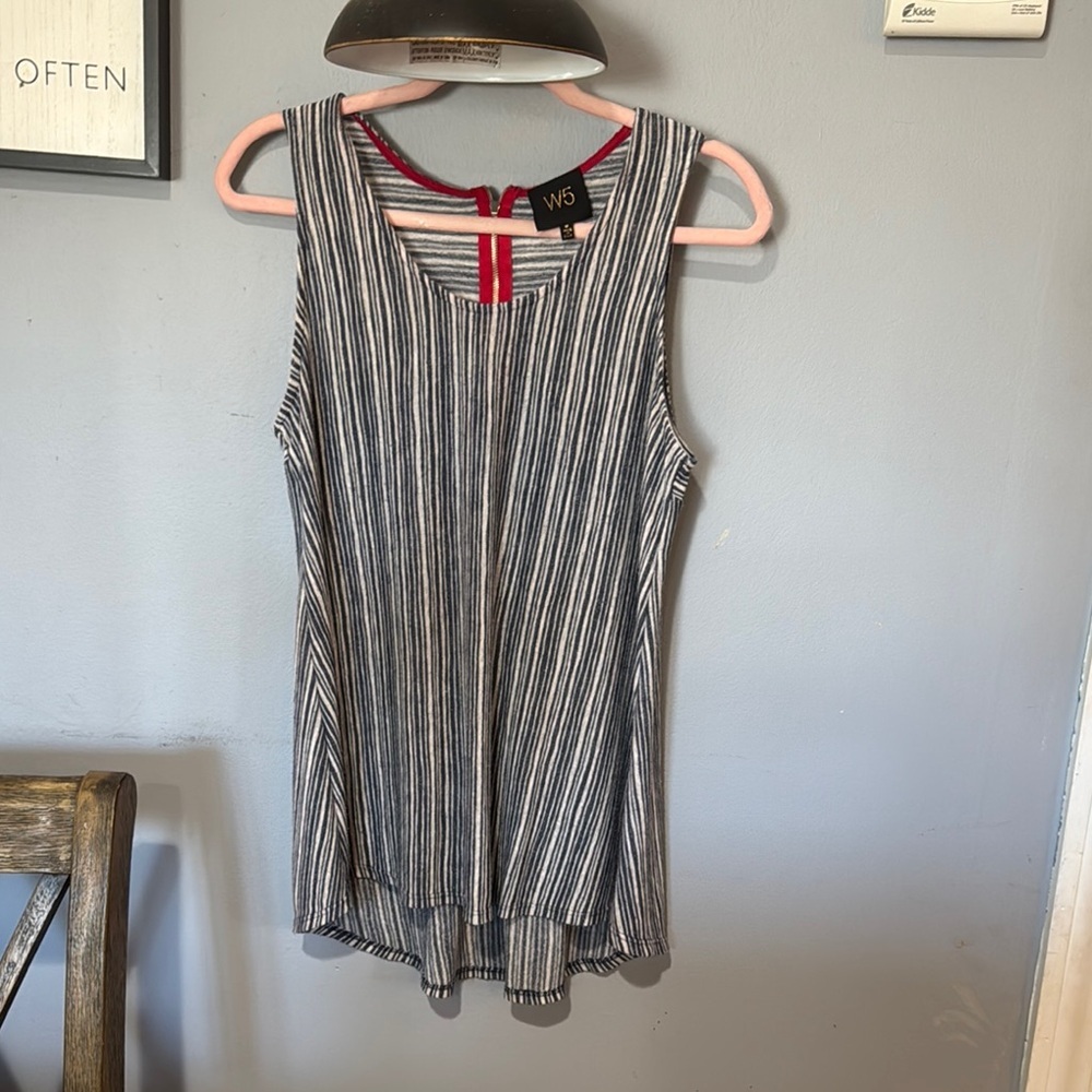 W5 Blue and White Striped Sleeveless Top Size Medium